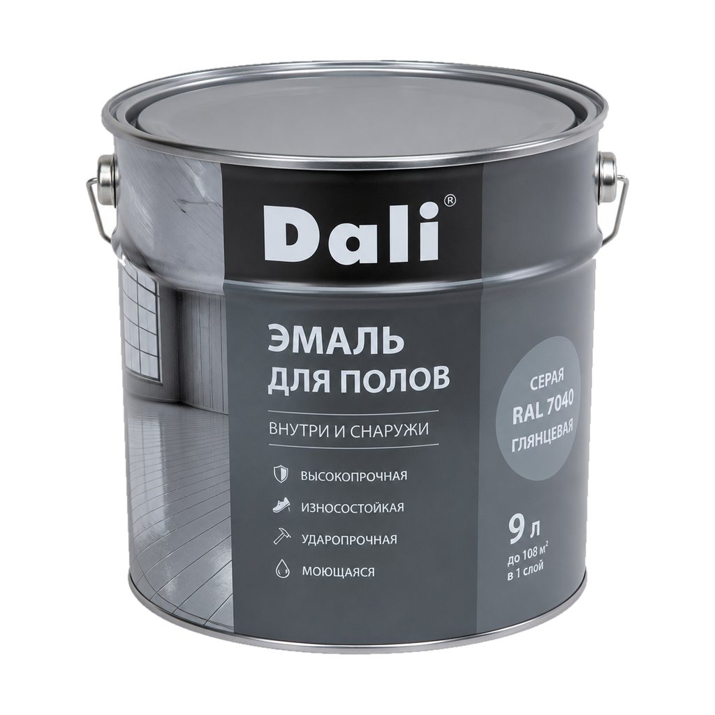 Эмаль Dali для полов cерая RAL 7040 глянцевая 9 л