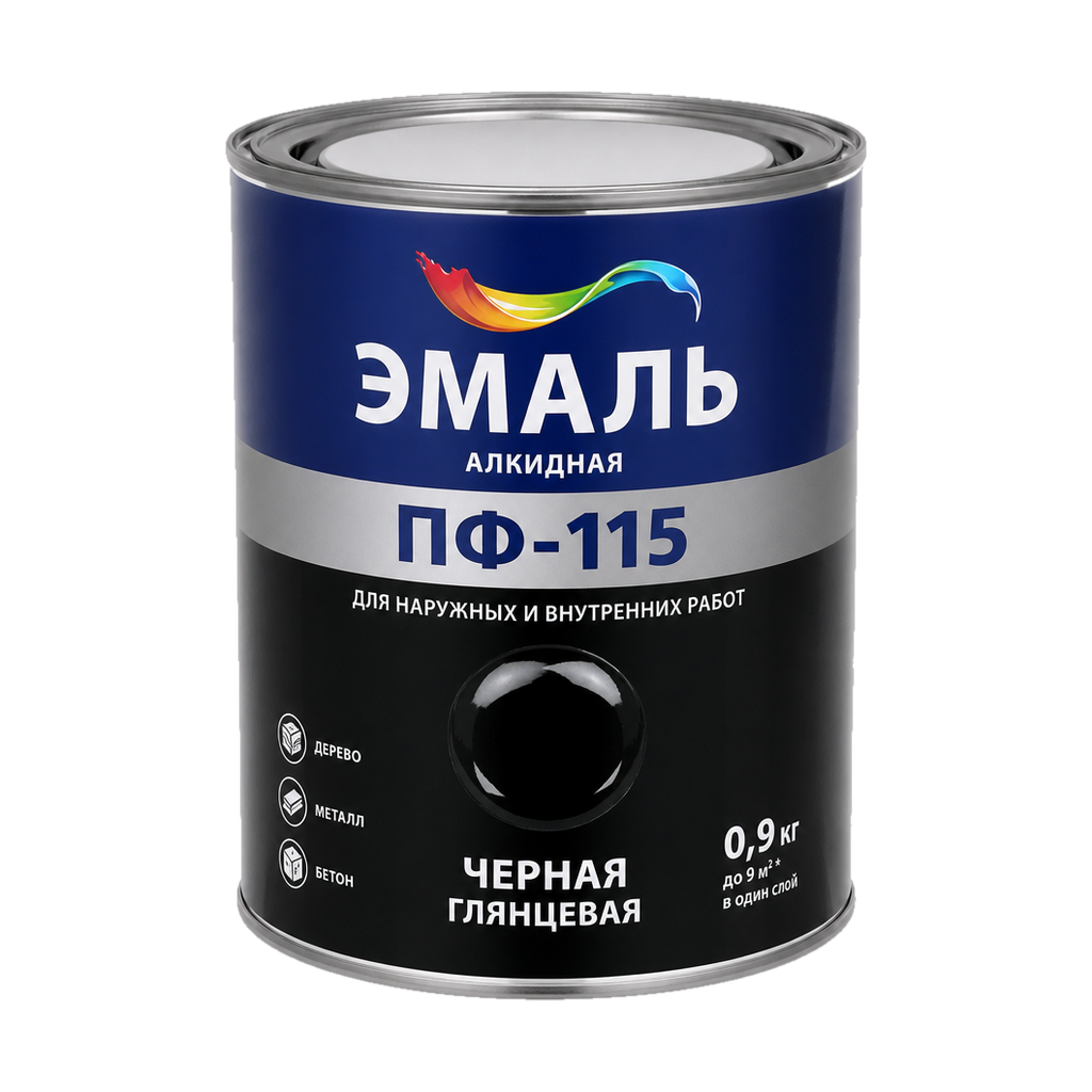 Эмаль ПФ-115 черная глянцевая 0,9 кг